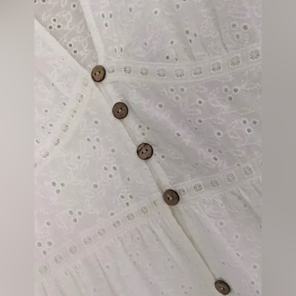 Zara White Lace Eyelet Boho Coastal Cottagecore Prairie Midi Dress Size Large - Picture 9 of 17